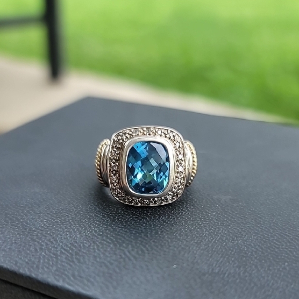 Blue Topaz and 925 Silver & 14kt Gold Women's Ring 7 US